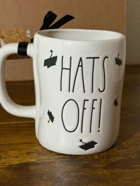 Rae Dunn Double-sided White "HATS OFF!" Graduation Ceramic Mug- NWT
